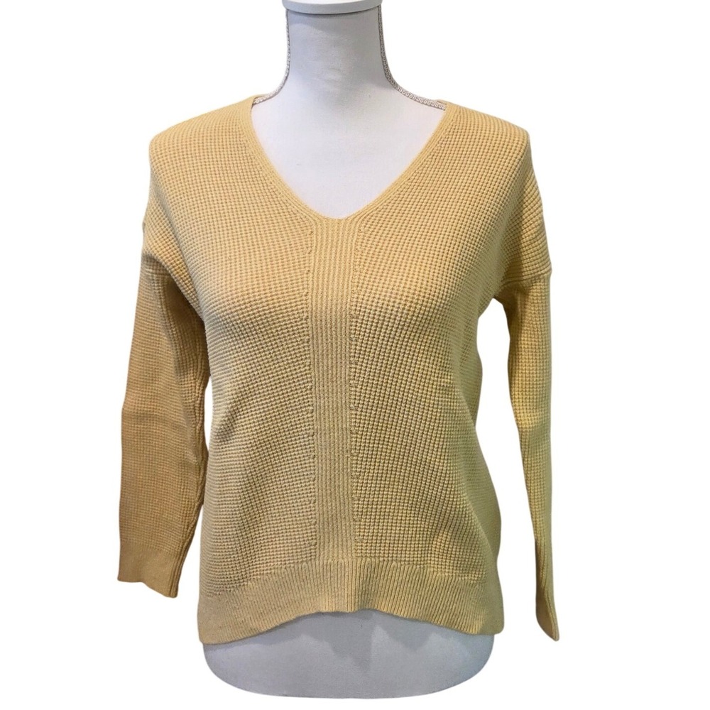 edc by Esprit Womens Yellow Waffle Knit V-Neck Pullover Sweater XS Coastal